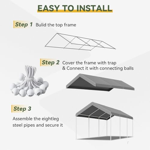 Image of Aoxun 10x20 FT Carport, Heavy Duty Car Canopy Portable Garage, Gray