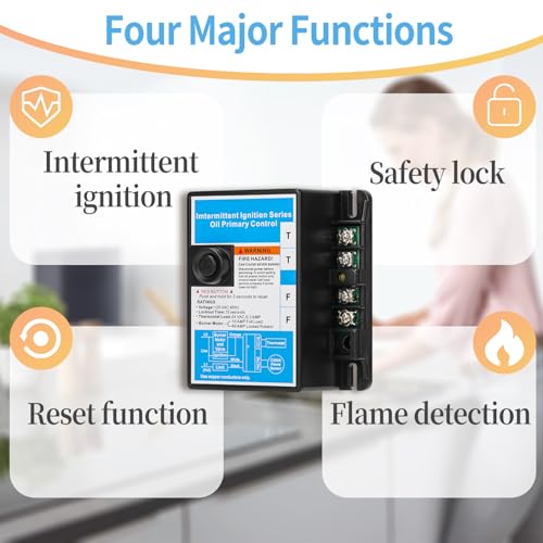 Intermittent Ignition Oil Primary Control, Oil Burner Control Module with 45s Safety Lockout, Flame Sensing Circuit & Reset Button for Forced Air Furnaces, Boilers, Water Heater - Thumbnail 3