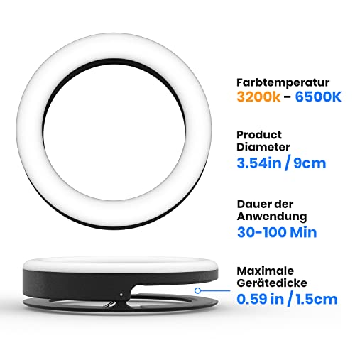 Selfie Licht, Ringlicht Handy, 40 LEDs Ringleuchte Mit DREI Farbmodi, USB-Laden Ring Licht für Mobiltelefon, Laptop, Zoom-Treffen, Make-ups, Video-Anrufe, Streaming(Schwarz)