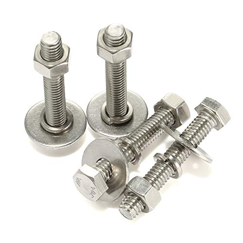 Image of M8-1.25 x 60mm Hex Head Bolts, Hex Nuts, Extra-Large and Thick Flat & Lock Washers, Fully Threaded, 304 Stainless Steel, 8 Sets