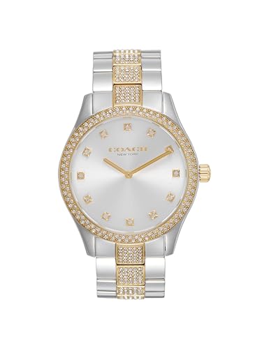 Image of Coach Brooks Qtz Basic Silver Round Dial Unisex Watch|Two Tone Stainless Steel & Crystals Material|Silver Color Band - 14400034