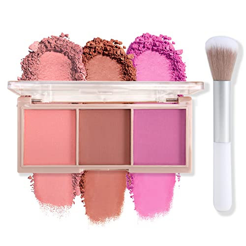 Erinde 3 Color Face Blush Palette, Matte Shimmery Mineral Contour Highlight Blusher Powder | Natural Glow | Smooth Blendable | For All Skin Tones, Purple Blush, 0.35Oz #TOP27