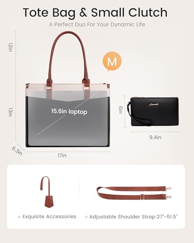 Image of LOVEVOOK Laptop Bag for Women, 2-in-1 Tote Purse with Clutch & Cup Holder, Waterproof Briefcase for Work Travel