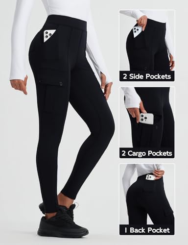 baleaf Women's Fleece Lined Leggings Thermal Hiking Pants Water Resistant Pockets Winter Warm Cargo Insulated Tights4