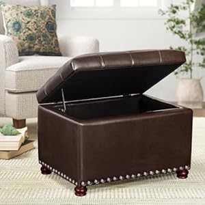 Furnistar 24 inch storage ottoman leather bench foot rest stool for bedroom living roombrown  urban country home decor