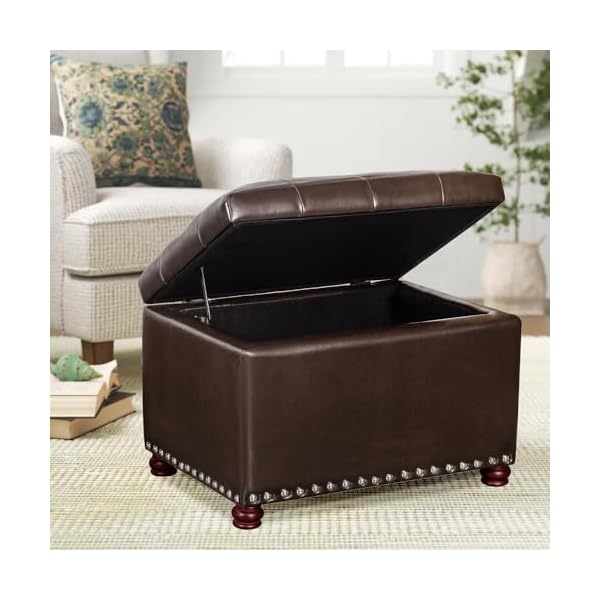 Furnistar 24 inch storage ottoman leather bench foot rest stool for bedroom living roombrown  urban country home decor