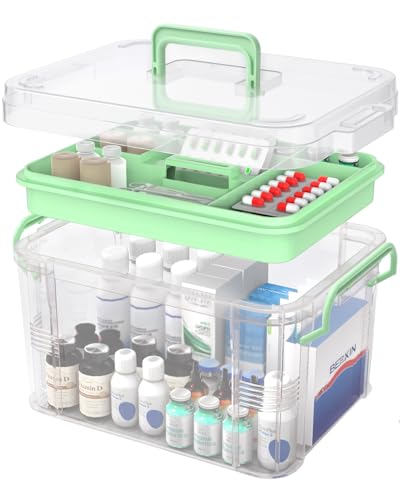 NZYNZY 15QT Clear Medicine Organizer Storage Box with Handle Medicine Container with Tray Thickened Plastic Empty First Aid Box Multipurpose Medical Medication Caddy Container Chest