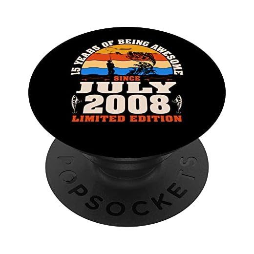 Retro 15 años de edad amante de la pesca nacido julio 2008 15 cumpleaños PopSockets PopGrip Intercambiable