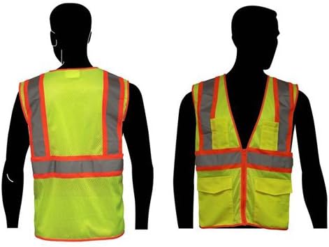 Liberty HiVizGard Polyester All Mesh Class 2 Safety Vest with 2" Wide Silver Reflective Stripes and Multiple Pockets, Medium, Fluorescent Lime Green