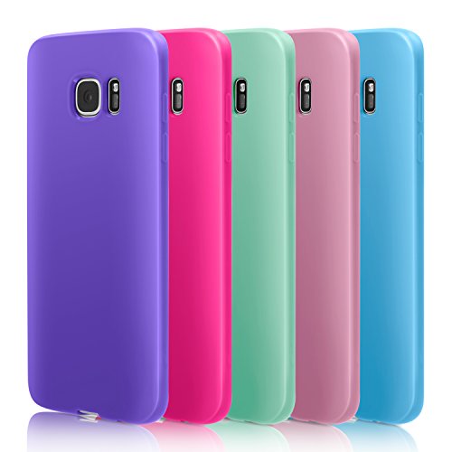 S7 Edge Case, Pofesun 5Pack Slim Thin Scratch Resistant TPU Gel Rubber Premium Soft Bumper Skin Silicone Protective Case Cover for Samsung Galaxy S7 Edge G935F (2016)-Pink/Rose/Mint/Purple/Blue