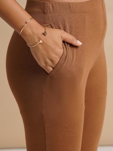 Image of ONE SKY Women Full Length Leggings | Cotton Modal Spandex Blend | High Waist Stretchable & Bio-Washed Fabric | Colour-Lock Technology | Comfortable Leggings for Women