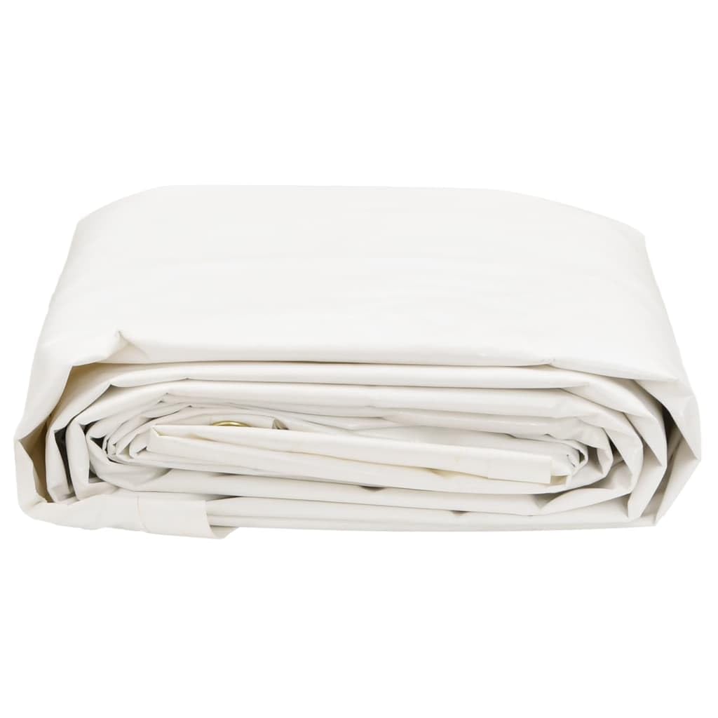 Telone bianco in tela con rivestimento in PVC, 5 x 8 m, 650 g/m², antistrappo, resistente alle intemperie, con occhielli, per mobili da giardino, auto, rimorchi, campeggio, esterni