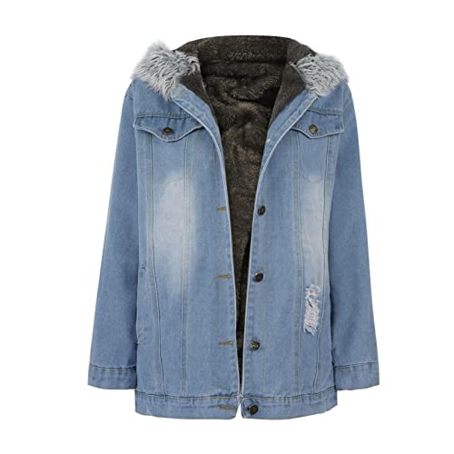 Inesver COATS FOR WOMEN Denim Faux Fur Jacket thumb #4