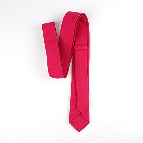Image of Elfeves Men's Skinny Solid Color Tie Causal Cotton Linen Narrow Slim cut Necktie