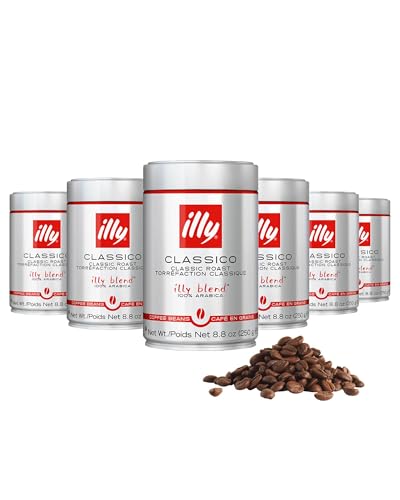illy Whole Bean Coffee, Classico Medium Roast, 100% Arabica, Premium Italian Coffee, Ideal for Espresso, Drip, Moka and French Press Brewing, 8.8oz, 6 Pack