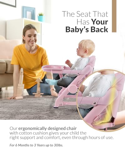 Image of Feed Me 3-in-1 Travel High Chair Booster Seat for Infants and Toddlers - Transitional, Compact & Fits Any Chair, Swivel Tray, Rose Tea