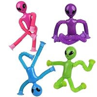 Pop Tubes Fidget Toys, 4-Pack Telescopic Suction Cup Toy for Kids Toddlers, Animal Autism Sensory Toy for Boys Girls, Funny Stocking Stuffers for Christmas Birthday Gift (Alien)