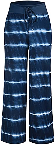 Image of AMiERY Women's Comfy Casual Pajama Pants Floral Print Drawstring Palazzo Lounge Pants Wide Leg