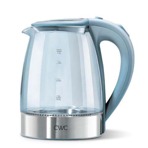 Image of COOK WITH COLOR Electric Stained Glass Tea Kettle, 1.8L Cordless Hot Water Boiler, 1200W Rapid Boil, Auto Shutoff & Boil Dry Protection, BPA-Free, Sleek Countertop Design, Blue Slate