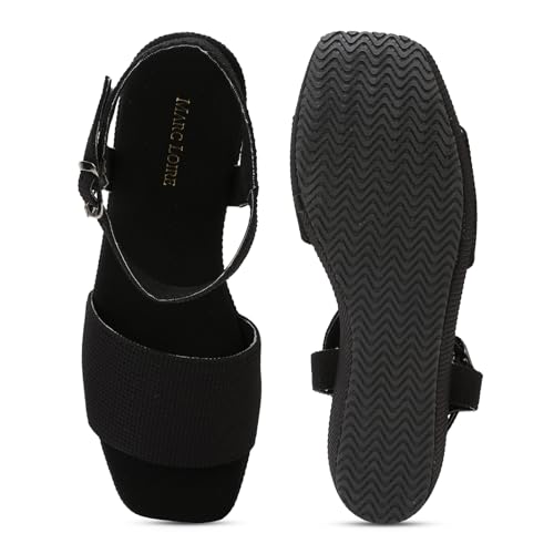 Image of Marc Loire Women's Fashion Square Toe Buckle Straps Wedge Heels