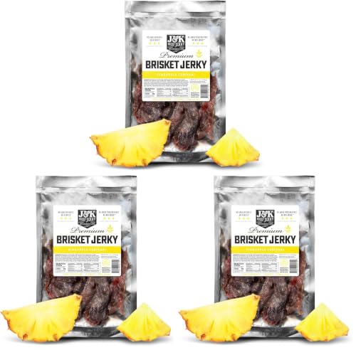 J&amp;K Jerky Beef Brisket Jerky - Pineapple Teriyaki - Hand Crafted Small Batch American Made Slab Jerky - Soft &amp; Tender - 7oz Big Bag of Jerky's (Pack of 3)