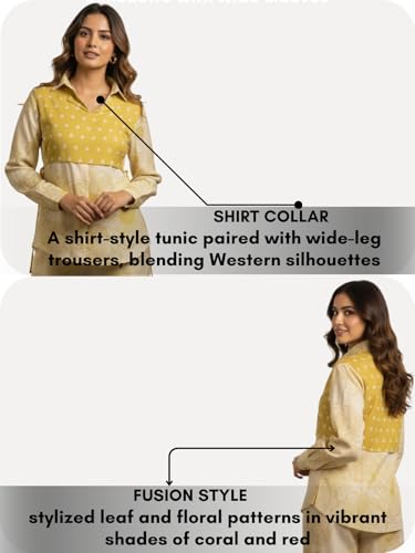 Image of Leriya Fashion Co Ord Set for Women Stylish | 3 Piece Kurti Set for Women | Dress for Woman | Printed Co-Ord Set with Collar Neck | Kurta Sets for Woman | Summer Full Sleeve Top Pant Outfits