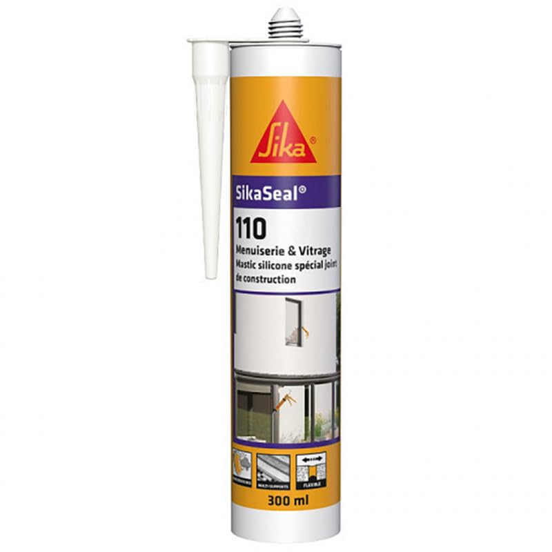 SIKA - Sigillante in silicone da costruzione - SikaSeal-110 Falegnameria e vetratura, nero - Guarnizioni per carpenteria e vetri - Esterno/interno - Cartone da 12 cartucce da 300 ml