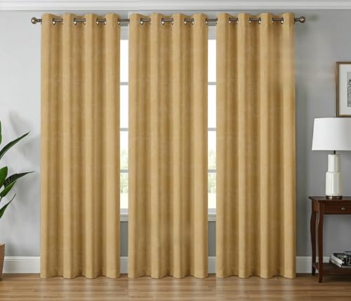 Image of 70-75% Room Darkening Long Door Curtains 9 Feet Long Set of 3 pcs for Living Room | Premium Polyester Grommet Curtain Panel, Golden