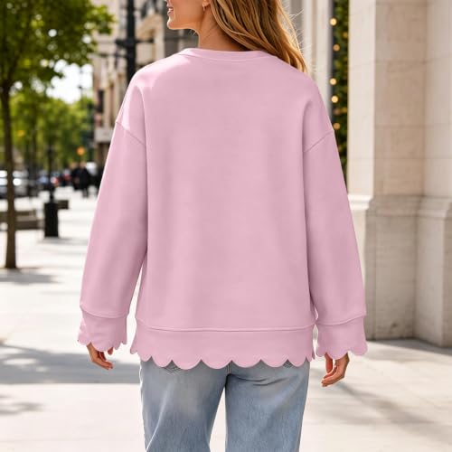 Gumipy Oversized Crewneck Sweatshirt Women Scalloped Sweatshirts No Hood - image 7