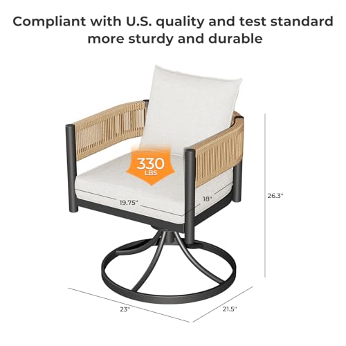 Image of Grand patio Outdoor Dining Set, 7-Piece Patio Table and Chairs Set, Metal Woven Wicker Swivel Patio Chairs with Thickened Cushions & 1 Rectangular Woodgrain Dining Table with Umbrella Hole (Natural)