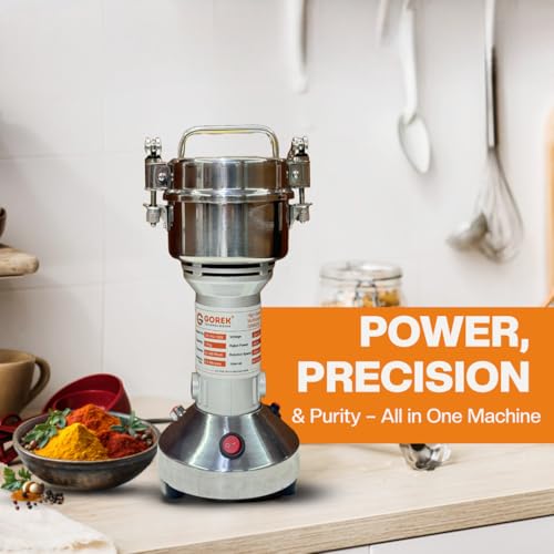 Image of Gorek Technologies 650W High-Speed Masala Grinding Machine -150g Capacity | Stainless Steel Dry Grinder for Grains, Herbs, Masala, Seeds, Home & Commercial Use | Portable Spice Grinder (GT-PG-150V)