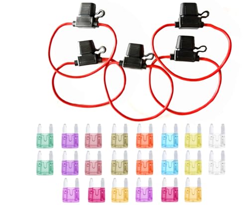 Image of （5 Pack ） 16 AWG Inline Fuse Holder 12V ATC/ATO Blade Fuse Holder with Waterproof Cap, 11 Styles Mini Blade Fuses 2 Each for Marine, Golf Cart Lighting, Circuits (16 AWG)