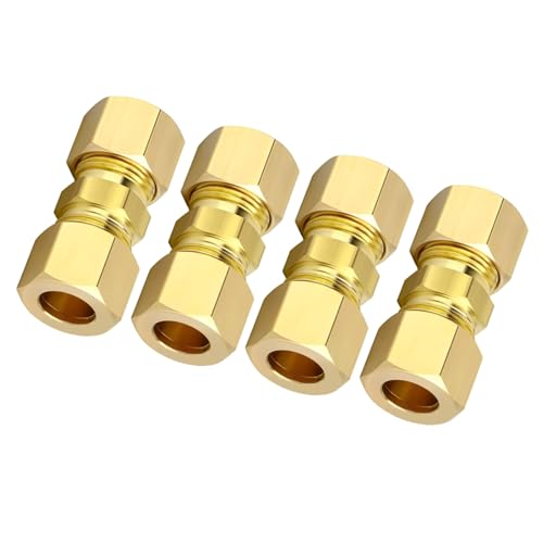 Pack Of 4 Household Brass 1/4inch Tube Compression Fittings Suitable For Refrigerator Water Line Plumbing Connection