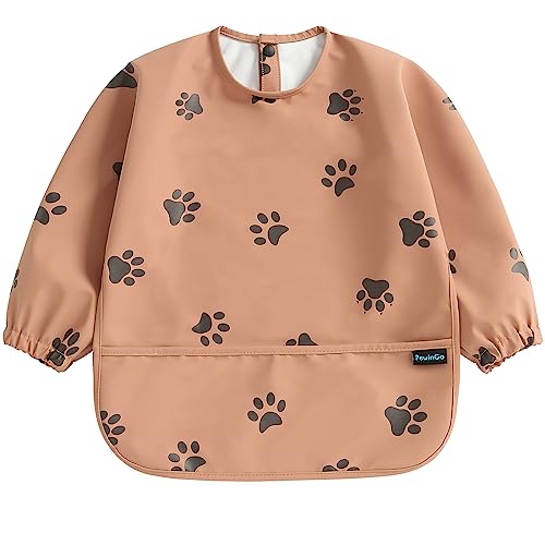 Image of PewinGo Baby Bib with Long Sleeves Bib & BLW, Machine Washable & Soft and Skin-Friendly Material, Coverall Bibs for Baby Feeding, Waterproof and Easy to Clean, for Baby Infant Toddlers (Orange)