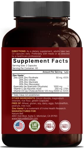2 Pack Naturebell Zinc Quercetin With Vitamin C & D3, 120 Capsules, Quercetin 1000Mg, 4 In 1 Zinc 50Mg, Vitamin C 250Mg, Vitamin D3 5000 Iu - Advanced Immune Defense, Zincvanta, Lung Support #TOP2