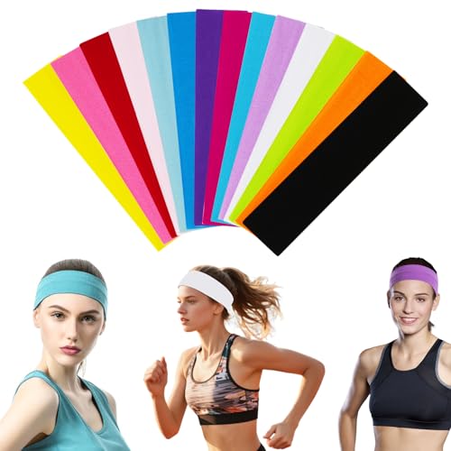QUMENEY 14 x Yoga-Stirnbänder, bunt, sportlich, modisch, elastisches Schweißband für Damen und Mädchen, Sport, Pilates, Fitness QUMENEY 14 x Yoga-Stirnbänder, bunt, sportlich, modisch, elastisches Schweißband für Damen und Mädchen, Sport, Pilates, Fitness