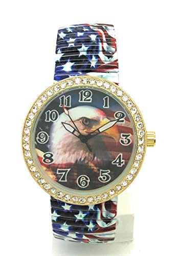 VERSALES Varsales Ladies Novelty Elegant Stretch Elastic Band Analog Quartz Fashion Watch (Eagle USA Flag)