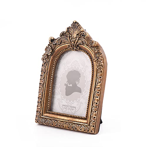 Sikoo Vintage Mini 2.5 × 3.5 Picture Frame Antique Small Ornate Table Top Wall Mounting Photo Frame With High Definition Glass Front For Home Decor, Photo Gallery, Art,Bronze Gold (2.5X3.5) #TOP5