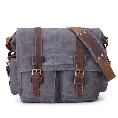 Image of Sechunk Vintage Military Leather Canvas Laptop Bag Messenger Bags Medium