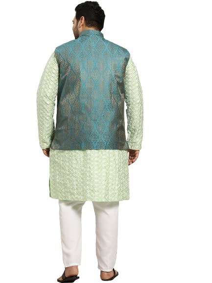 Image of SOJANYA (Since 1958, Men's Silk Blend Grey Kurta Pyjama & Silk Blend Jacket Combo