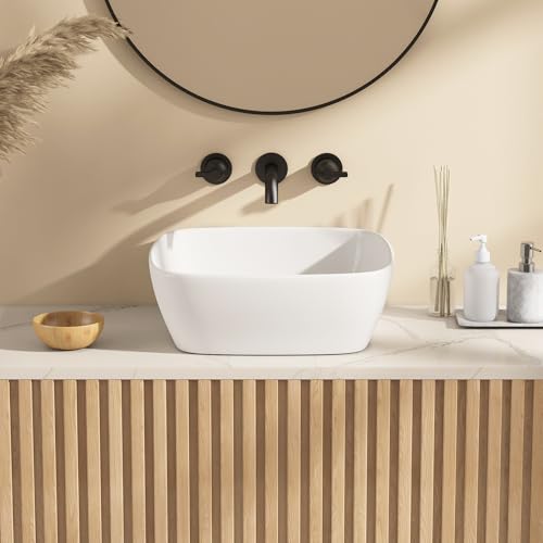 Eridanus quadratisches Waschbecken für die Aufsatzplatte, rechteckig, Keramikbecken aus Glasporzellan, Hochglanz-Finish, ideal für Waschtisch, 400 x 400 x 140 mm