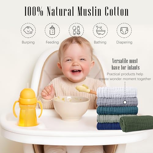 Image of SWEET DOLPHIN 12 Pack Muslin Burp Cloths Large 100% Cotton Burping Clothes for Baby Drool - Absorbent and Soft Boys & Girls Milk Spit Up Rags for Newborn Essentials Registry - Mountain Gradient