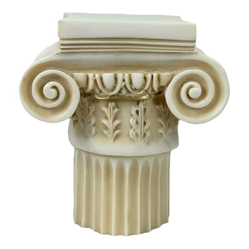 Ionic Column Pedestal – Handmade Greek Cast Marble Sculpture with Gold Accents | Decorative Ionic Order Pillar Base