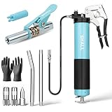 SHALL Grease Gun, 7000 PSI Heavy Duty Pistol Grip Grease Gun Kit w/Grease Gun Coupler, 18” Spring Fl