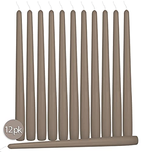 Hyoola 11107 12 Pack Tall Taper Candles - 10 Inch Taupe Gray Dripless, Unscented Dinner Candle - Paraffin Wax thumb #1