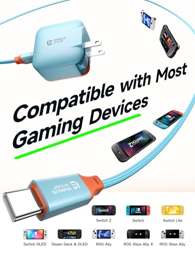 Image of JSAUX 65W GaN USB C Charger for Switch 2, EU /UK Plug, 6.6FT Cable, Blue | Powers in TV Mode, GaN PD Fast Charge for ROG Xbox Ally, Steam Deck, ROG Ally, iPhone 17, Galaxy, Tablet & Laptop
