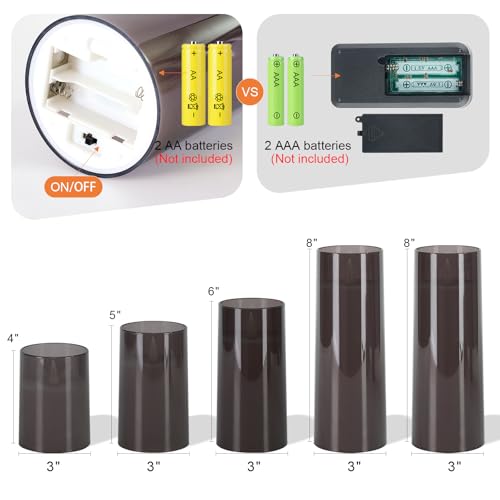 Image of Homemory Realistic Flickering Flameless Candles, Battery Operated Candles, LED Fake Electric Candle with Remote Control and Timer for Home, Christmas Decoration, Grey, Set of 5