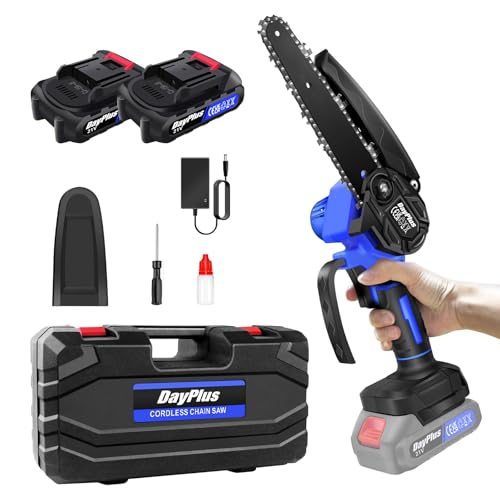 Tronçonneuse électrique super puissante et scie à chaîne à batterie avec aiguiseur - Outil de jardin pour coupe de bois avec 2 piles Li-Ion et 2 chaînes, 2200W,...