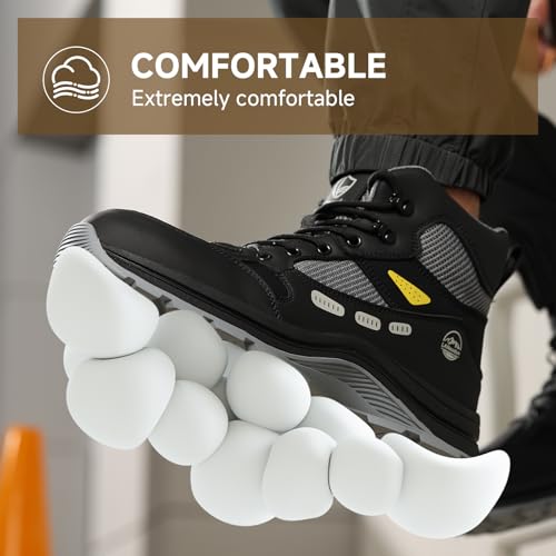 Image of Steel Toe Boots for Men Indestructible High Top Work Shoes for Men Comfortable Safety Shoes Puncture Proof Hiking Construction Shoes Botas de Trabajo para Hombre