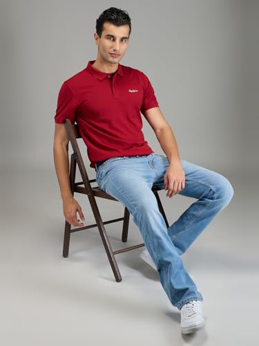 Image of Pepe Jeans Men Red Solid Short Sleeves T-Shirts